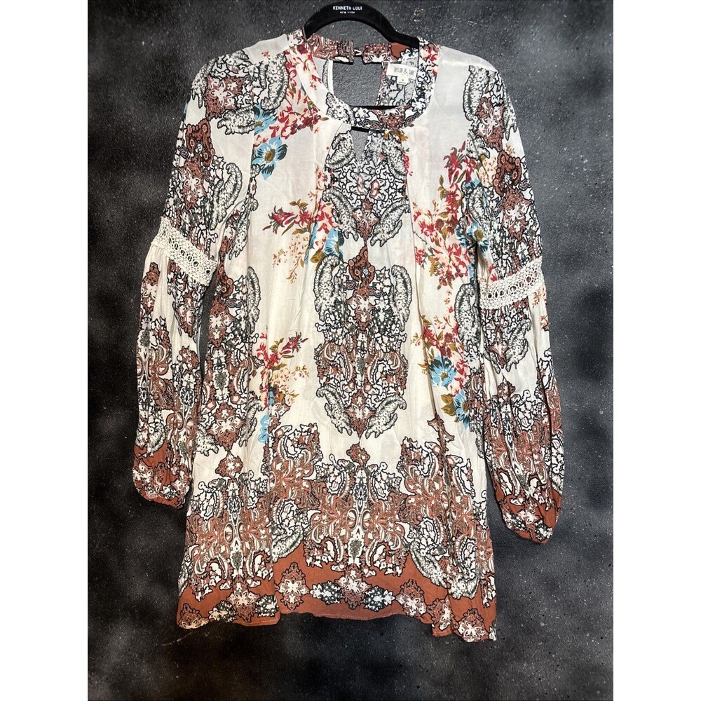 Taylor and Sage Cream Womens  Bohemian Hippie Bell Sleeves Dress Sz Medium